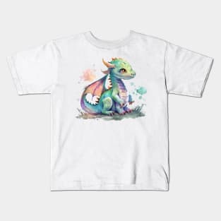 little Cute Dragon watercolor Kids T-Shirt